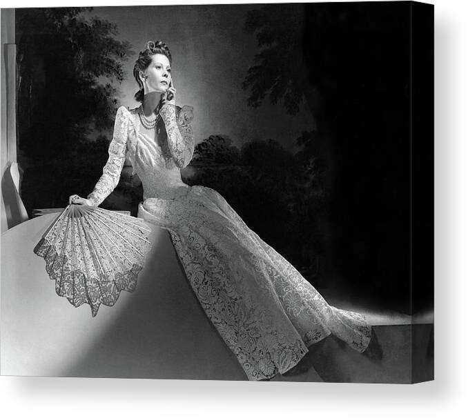 Fashion Canvas Print featuring the photograph Mrs. John Wilson Wearing A Lace Dress by Horst P. Horst