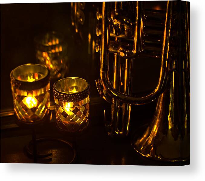 Candles Canvas Print featuring the photograph Trumpet and Candlelight by Ginger Wakem