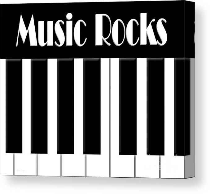 Abstract Canvas Print featuring the digital art Music Rocks BW by Andee Design