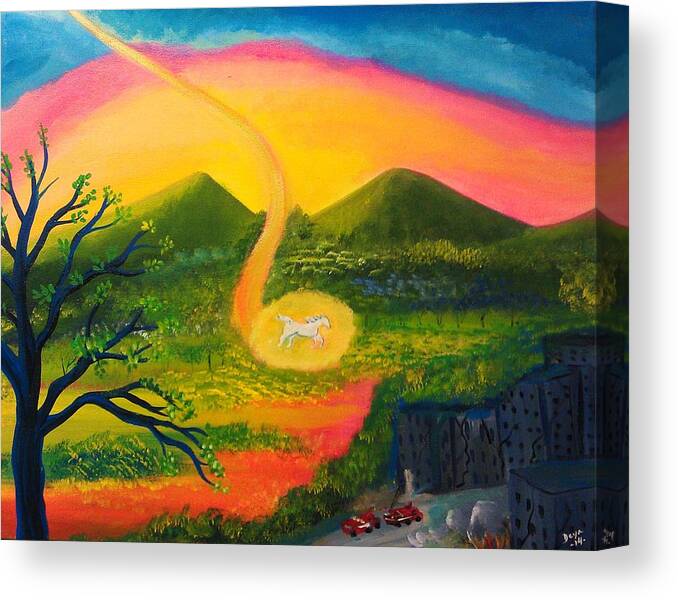 Surreal Landscape Canvas Print featuring the painting My dream by Deyanira Harris