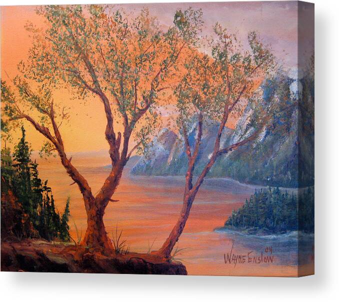 Landscape Canvas Print featuring the painting Mystic Mountains by Wayne Enslow
