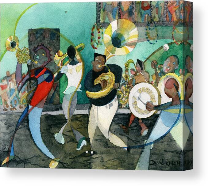 Jazz Canvas Print featuring the painting New Orleans Brass Band Jazz by David Ralph