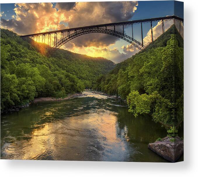 New River Gorge Bridge Canvas Print featuring the photograph New River Evening Glow by Mary Almond