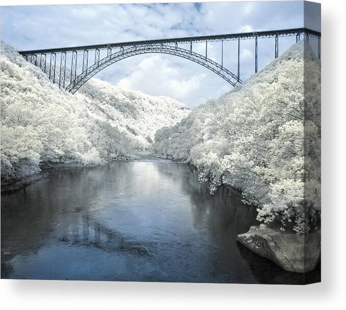 Architecture Canvas Print featuring the photograph New River Gorge Bridge in Infrared by Mary Almond