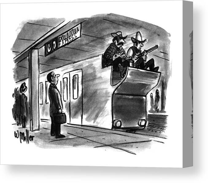 Subways Canvas Print featuring the drawing New Yorker December 19th, 1994 by Warren Miller