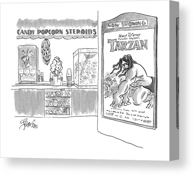 Popcorn Canvas Print featuring the drawing New Yorker July 5th, 1999 by Edward Frascino