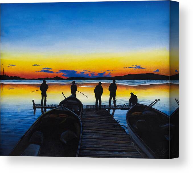 Night Canvas Print featuring the painting Night Fishing by Aaron Spong