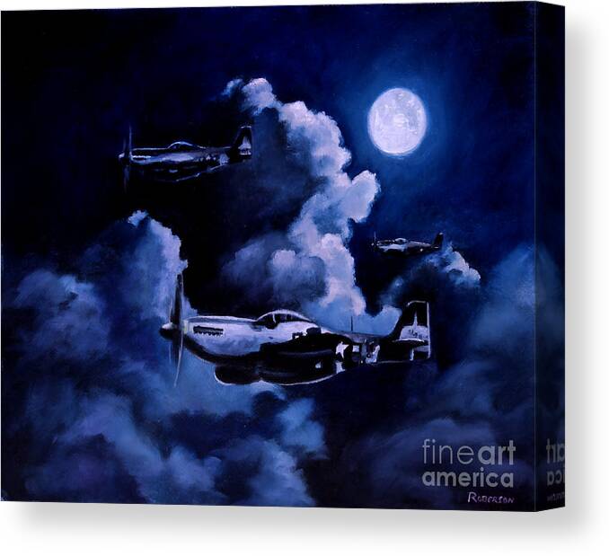 P-51 Canvas Print featuring the painting Night Flight by Stephen Roberson