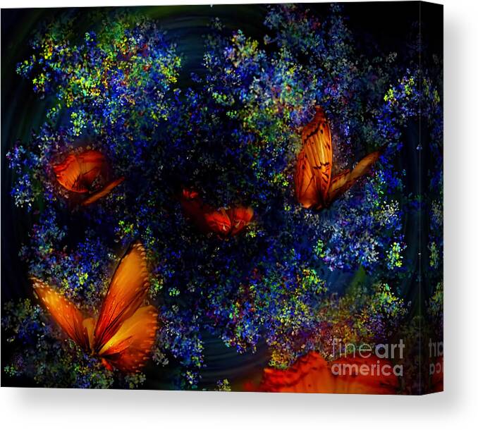 Night Canvas Print featuring the digital art Night of the Butterflies by Olga Hamilton