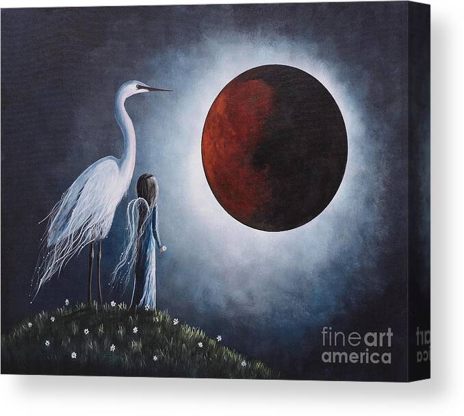 Egret Canvas Print featuring the painting Night With The Great Egret by Shawna Erback by Moonlight Art Parlour