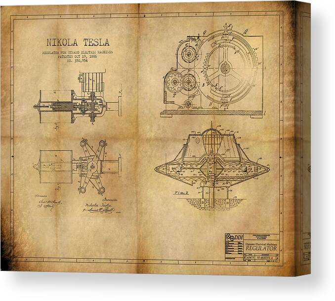 Steampunk Canvas Print featuring the painting Nikola Telsa's work by James Christopher Hill