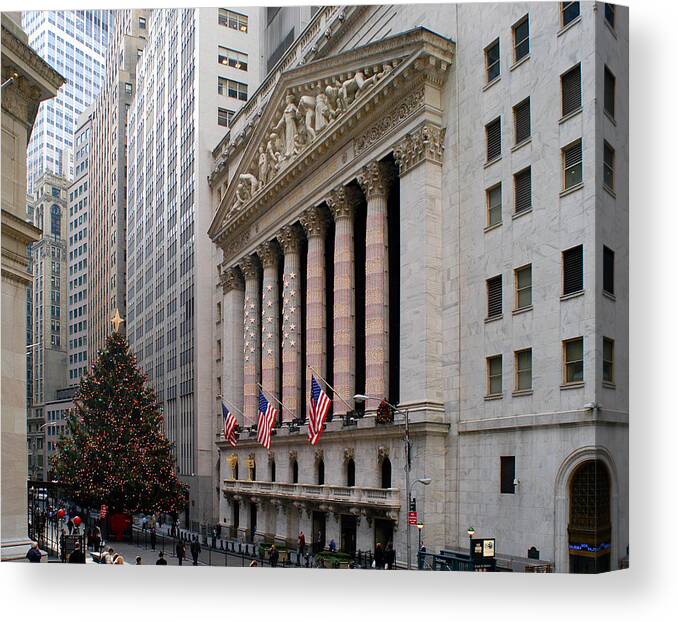 Nyse Canvas Print featuring the photograph NYSE during Christmas by Yue Wang