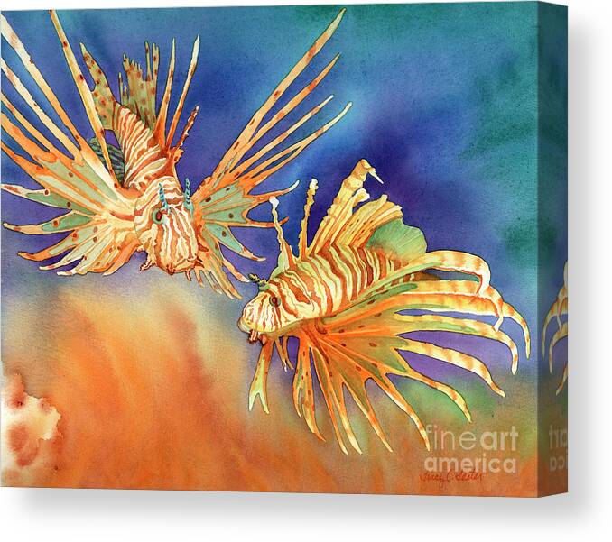 Lionfish Canvas Print featuring the painting Ocean Lions by Tracy L Teeter 