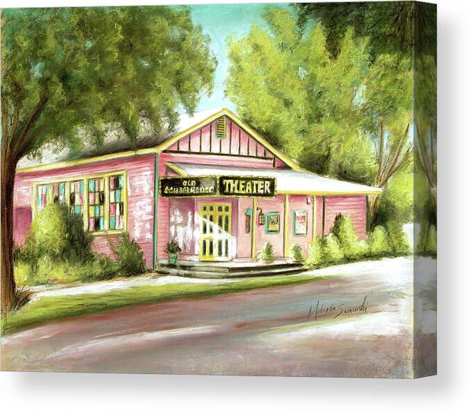 Old Schoolhouse Theater Canvas Print featuring the painting Old Schoolhouse Theater on Sanibel Island by Melinda Saminski