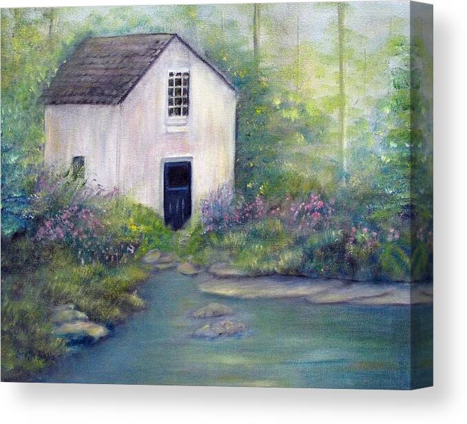 Springhouse Canvas Print featuring the painting Old Springhouse by Loretta Luglio