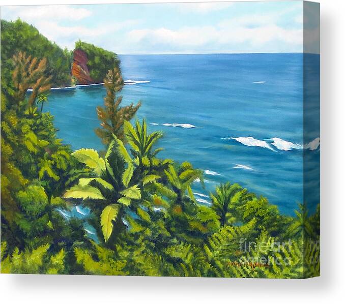 Onomea Bay Canvas Print featuring the painting Onomea Bay Hilo Hawaii by Rosemarie Morelli