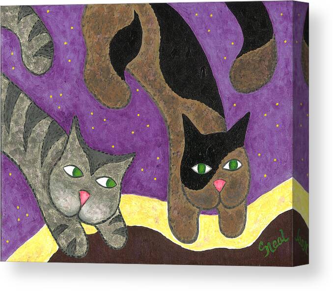Cats Canvas Print featuring the painting Over Cover Cats by Carol Neal