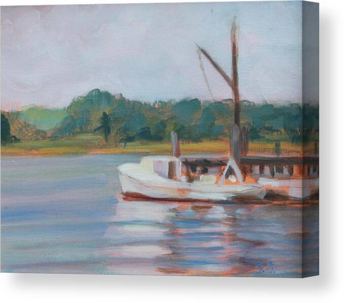 Boat Canvas Print featuring the painting Oyster Boat on the Chesapeake by Susan Bradbury