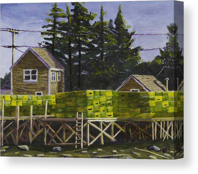 Maine Canvas Print featuring the painting Lobster Traps in Port Clyde Maine by Keith Webber Jr