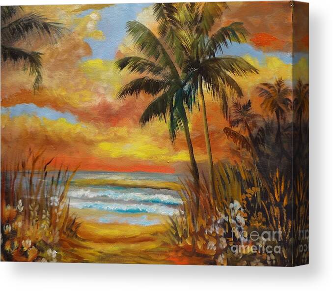 Tropical Sunset Print Canvas Print featuring the painting Pathway to the Beach 11 by Jenny Lee
