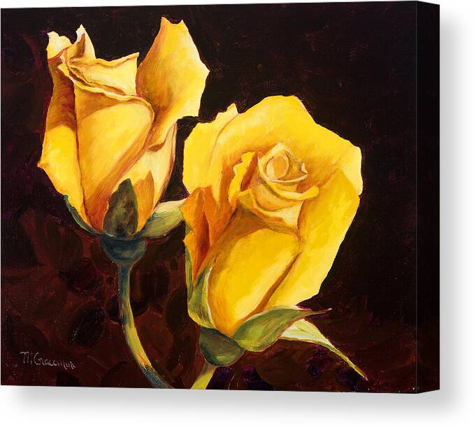 Roses Canvas Print featuring the painting Peaceful Pair by Mary Giacomini