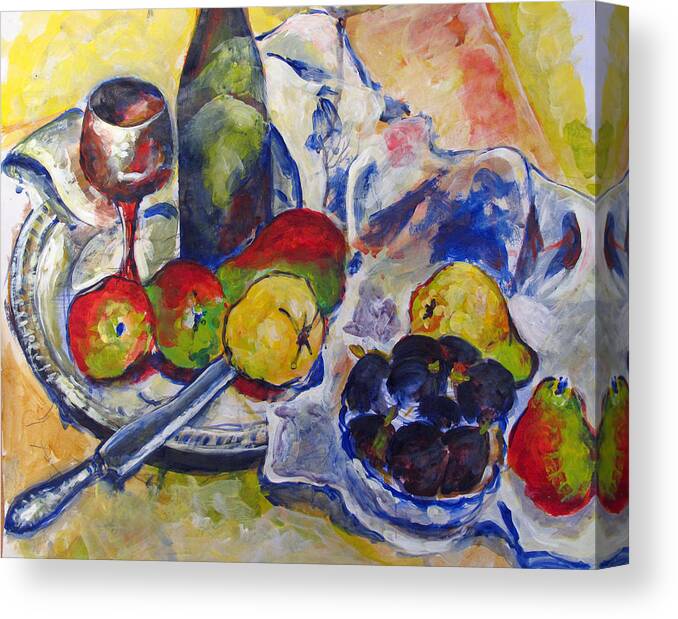 Pears Canvas Print featuring the painting Pears and figs by Vladimir Kezerashvili