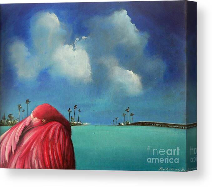 Acrylics Canvas Print featuring the painting Pink Flamingo by Artificium -