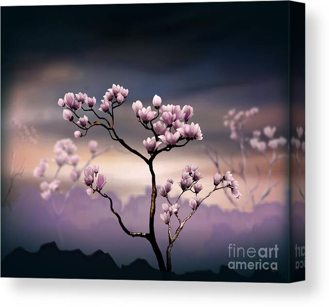 Pink Canvas Print featuring the digital art Pink Magnolia - Dark Version by Peter Awax