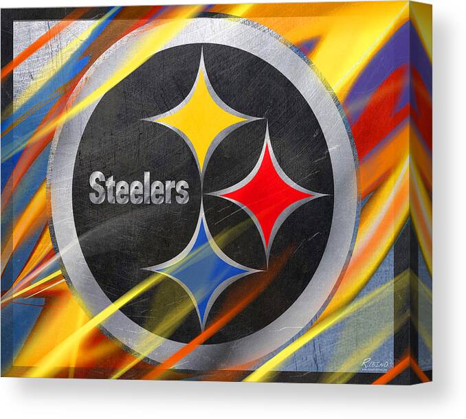 Pittsburgh Canvas Print featuring the painting Pittsburgh Steelers Football by Tony Rubino