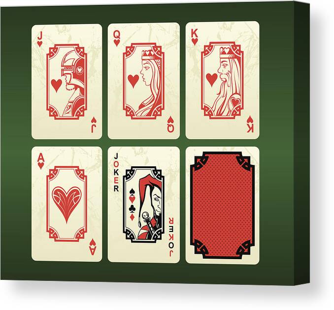 Crown Canvas Print featuring the drawing Playing cards (hearts) by DimaChe
