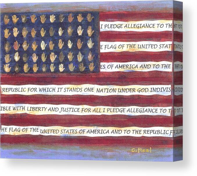 Flag Canvas Print featuring the mixed media Pledge Flag by Carol Neal