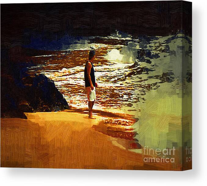 Beach Canvas Print featuring the painting Pondering The Surf by Kirt Tisdale
