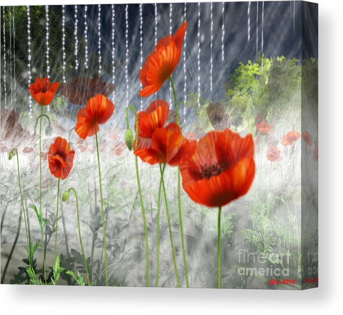 Poppies Canvas Print featuring the digital art Poppies and pearls by Susanne Baumann