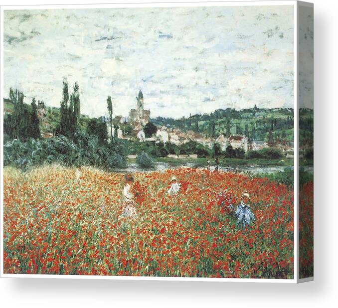 Poppy Field Newar Vetheuil Canvas Print featuring the painting Poppy Field Near Vetheuil by Claude Monet
