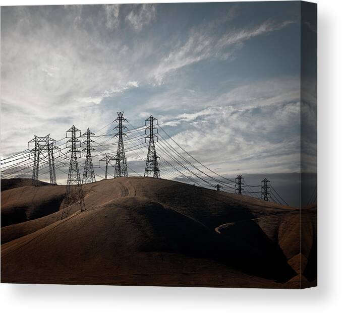 Tranquility Canvas Print featuring the photograph Power Lines In California Hills by Ed Freeman