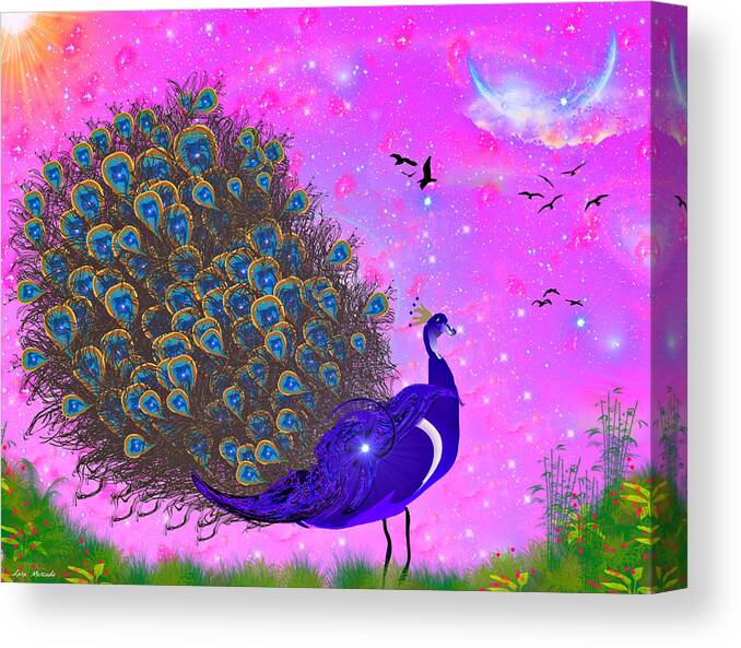 Peacock Canvas Print featuring the digital art Prissy Peacock by Lora Mercado