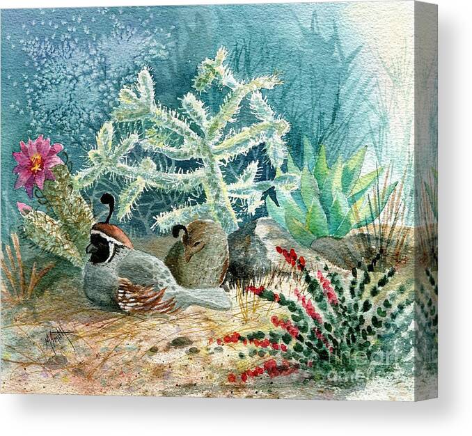 Gambel's Quail Canvas Print featuring the painting Quail at Rest by Marilyn Smith