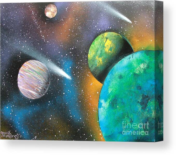 Space Art Canvas Print featuring the painting Racing Comets by Greg Moores