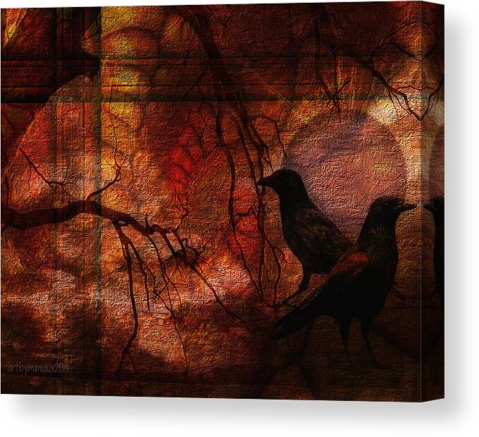 Raven Canvas Print featuring the digital art RAVENS WORLD edited by Mimulux Patricia No