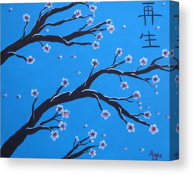 Japanese Cherry Blossoms Canvas Print featuring the painting Rebirth by Angie Butler