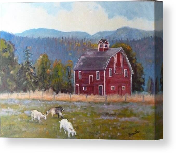 Landscape Canvas Print featuring the painting Red Barn in Montana by Bonita Waitl