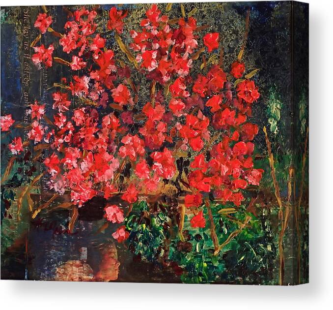 Azaleas Canvas Print featuring the mixed media Red Blooms I by Katrina Rasmussen
