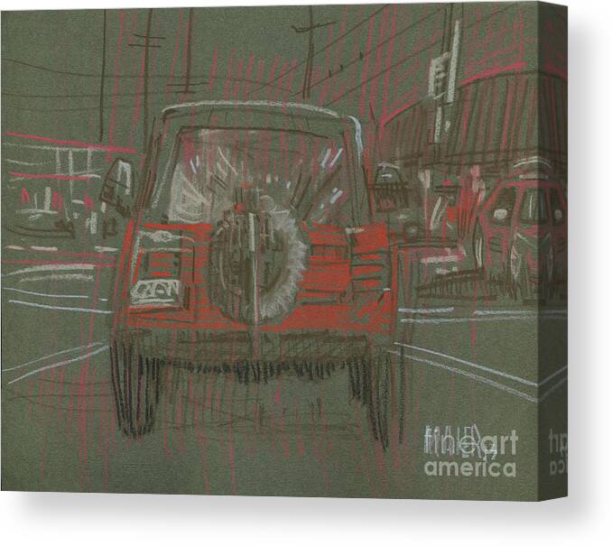 Jeep Canvas Print featuring the drawing Red Jeep by Donald Maier