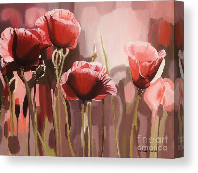 Flower Canvas Print featuring the painting Red Poppies by Annette Cohen