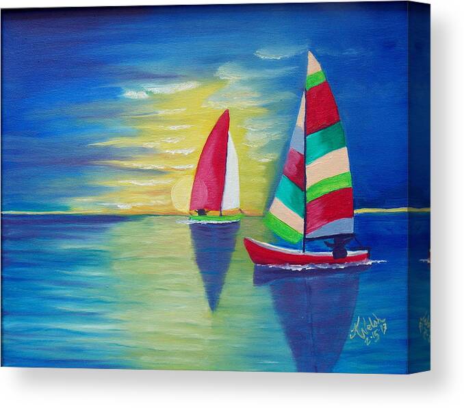 Sails Canvas Print featuring the painting Red Sails in the Sunset by Kathern Ware