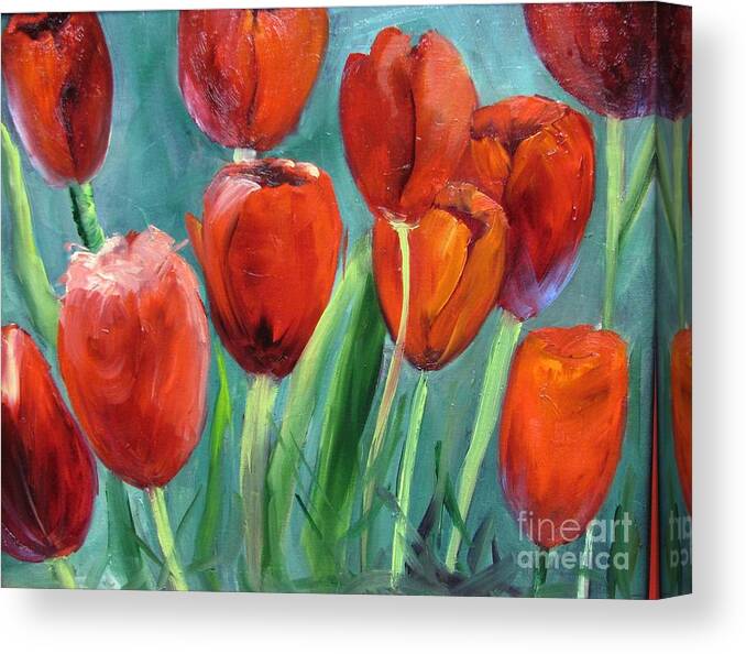 Red Tulips Canvas Print featuring the painting REd Tulips by Barbara Haviland by Barbara Haviland