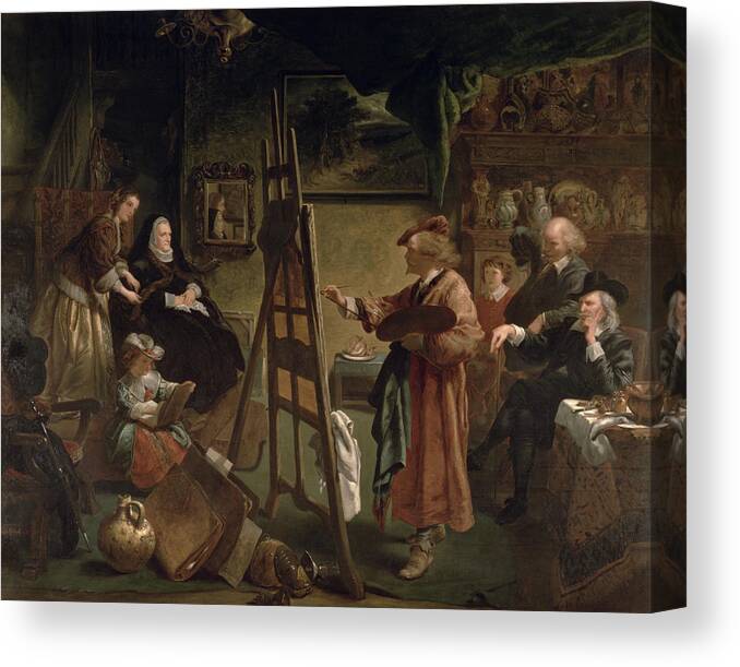Harmensz Canvas Print featuring the painting Rembrandt In His Studio by John Gilbert