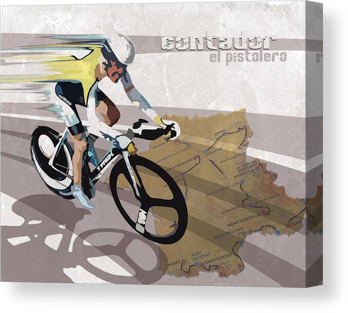 Retro Cycling Print Canvas Print featuring the painting Retro Contador Poster El Pistolero by Sassan Filsoof