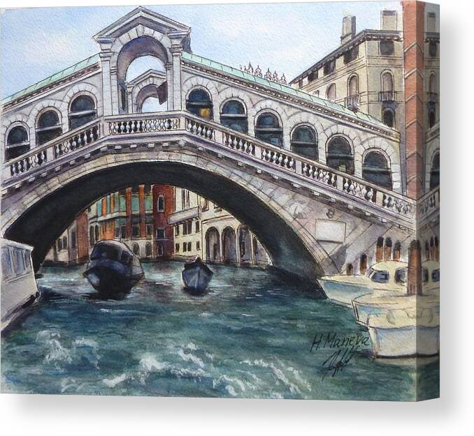 Rialto Bridge Canvas Print featuring the painting Rialto Bridge by Henrieta Maneva