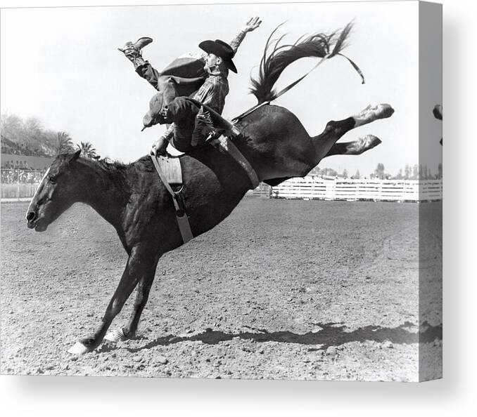 1950 Canvas Print featuring the photograph Riding A Bucking Bronco by Underwood Archives